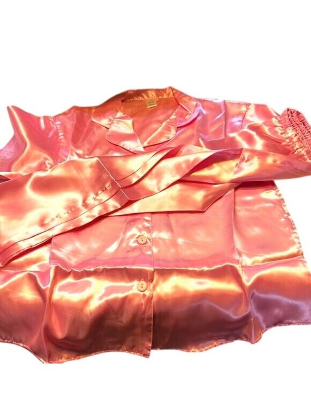 Satin Lounge Pink Short Sleeve Pajama Top Size S Grandma core - Picture 2 of 4